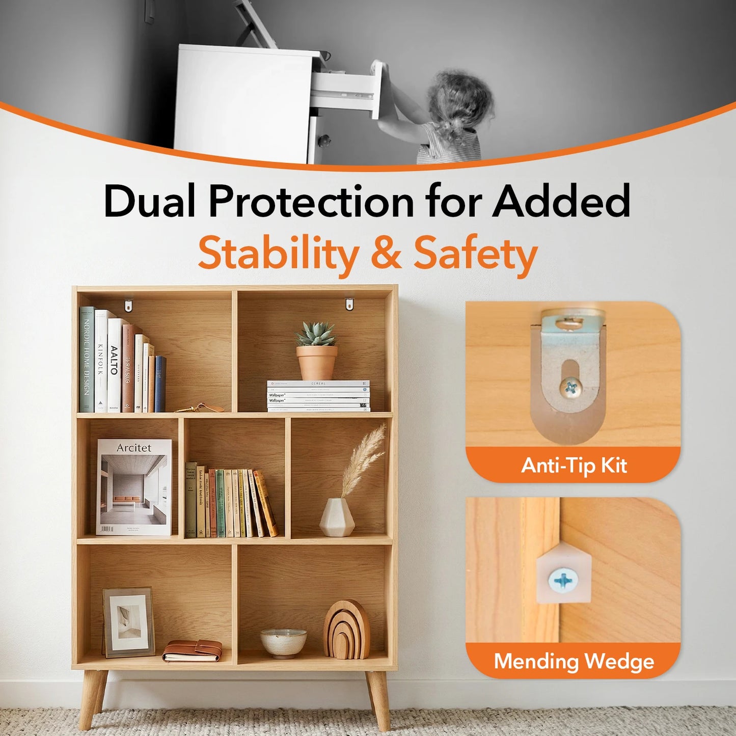 JHK Three-Tier Wooden Bookshelf With Cube Storage Organizer