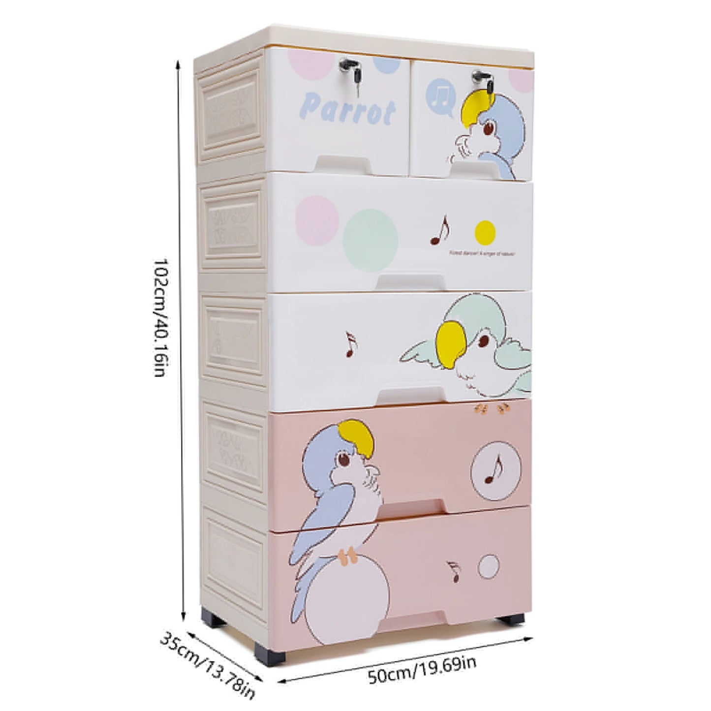 Modern Rolling Plastic Dresser Cabinet Six Drawer Organizer