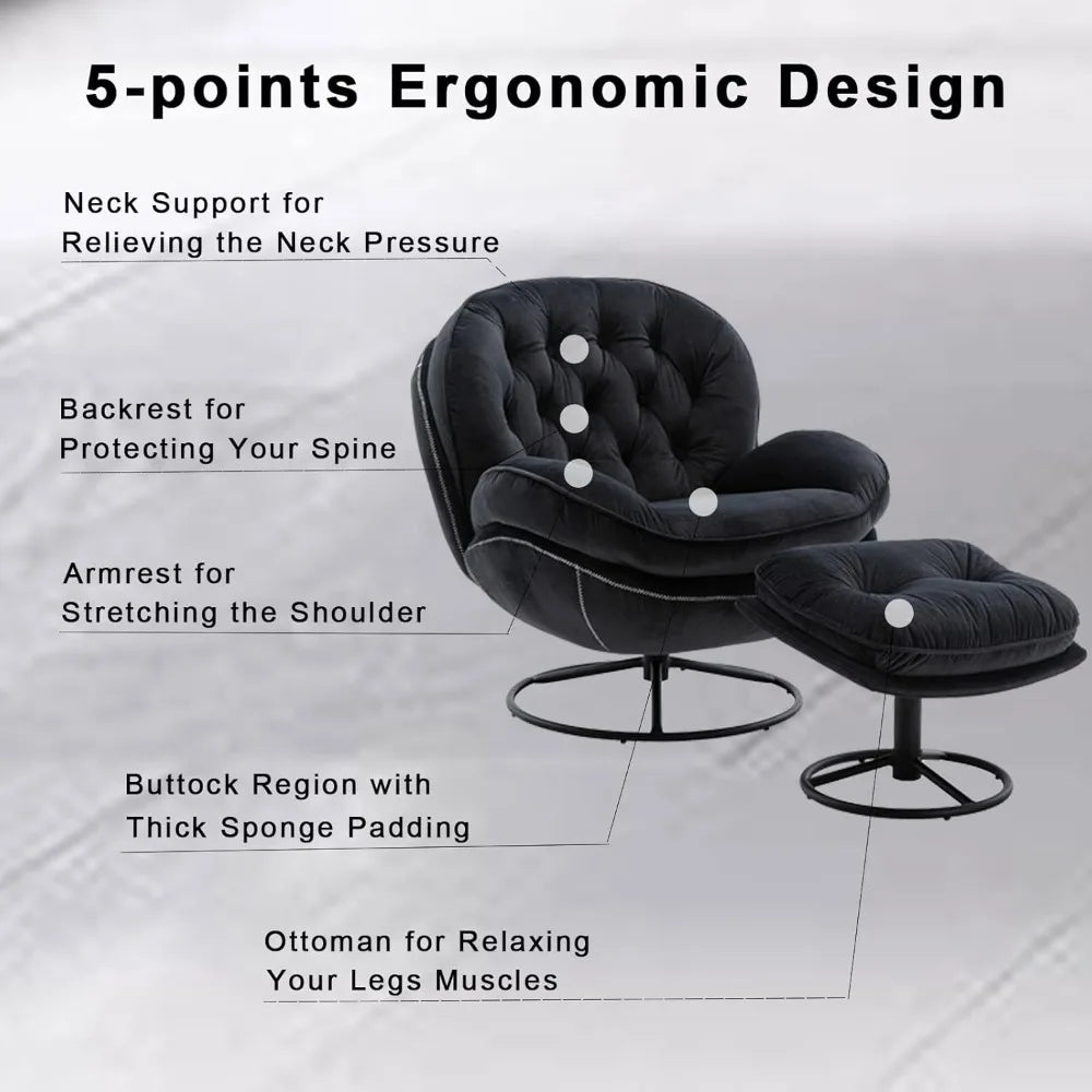 RBXC Velvet Swivel Accent Chair With Ottoman Set