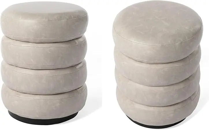 DAFIFY Round PU Leather Storage Vanity Ottomans Set of 2
