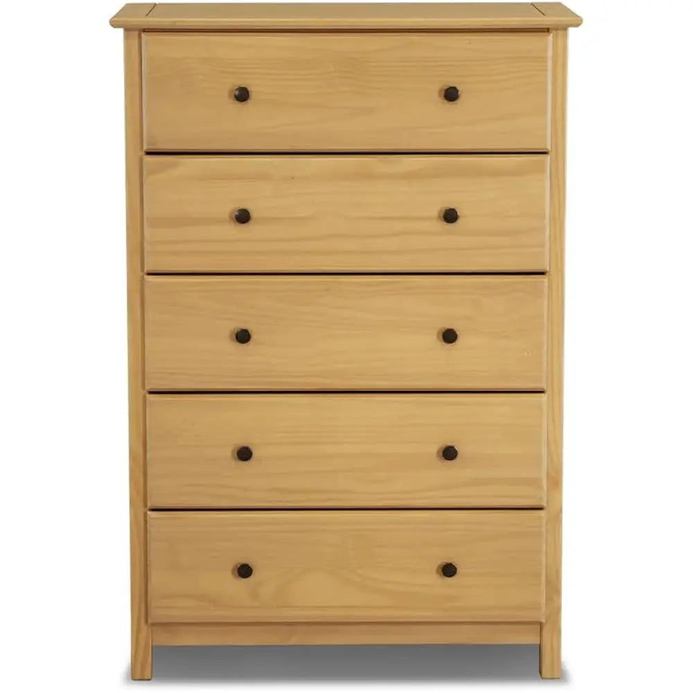 Solid Pine Wood Vanity Dresser With 5 Drawer Chest