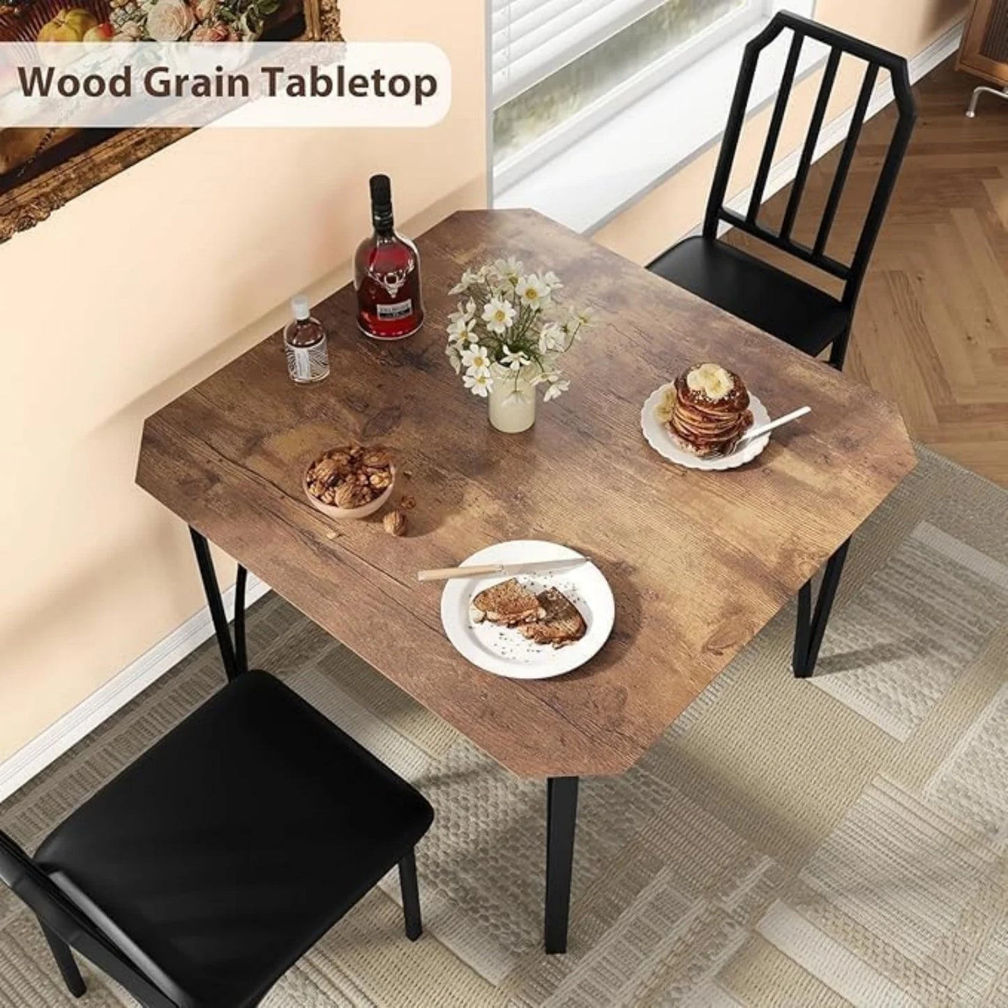 HiMISS 3-Piece Dining Table Set for Two with Upholstered Chairs