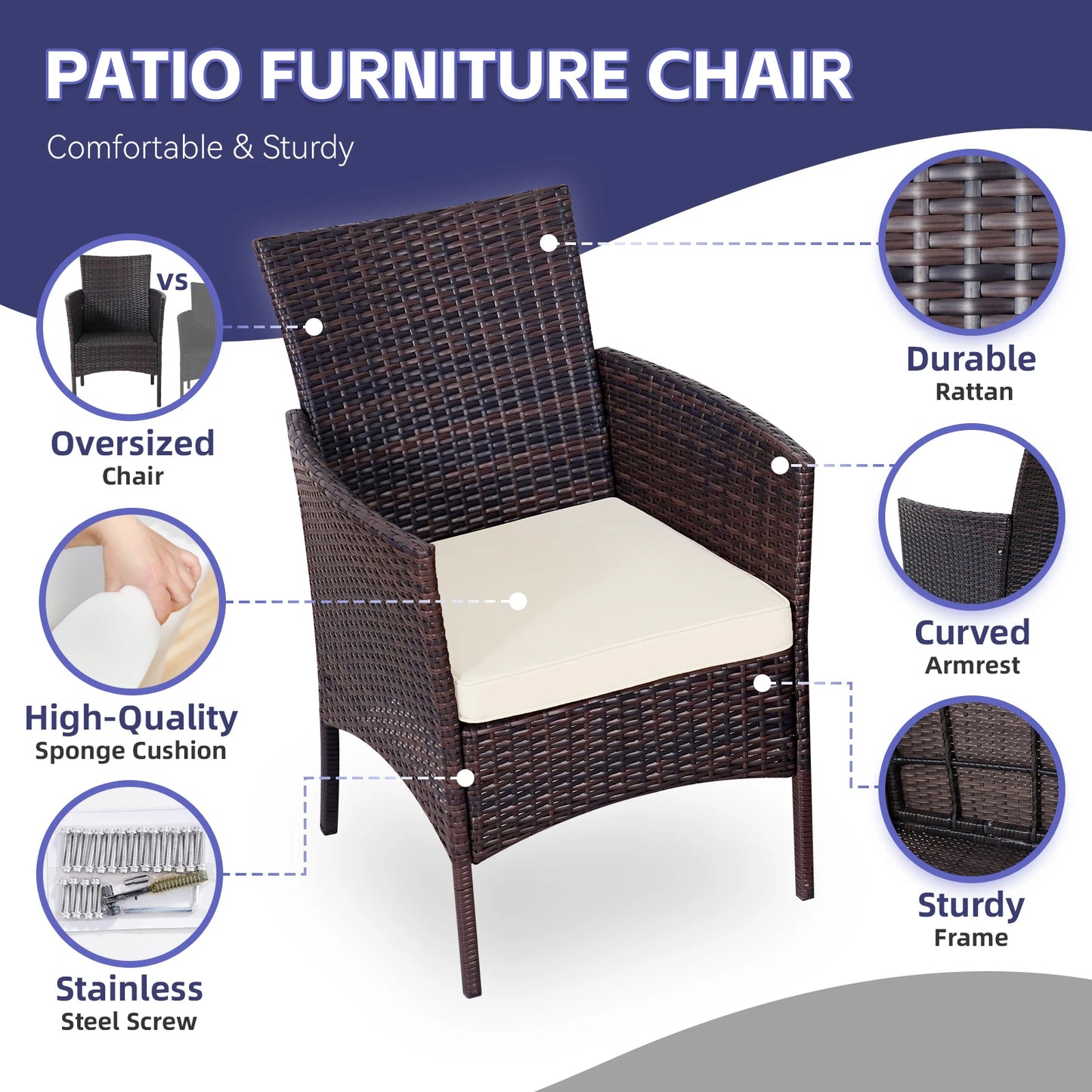 Naga Bahna 3 Piece Outdoor Patio Bistro Set Rattan Furniture