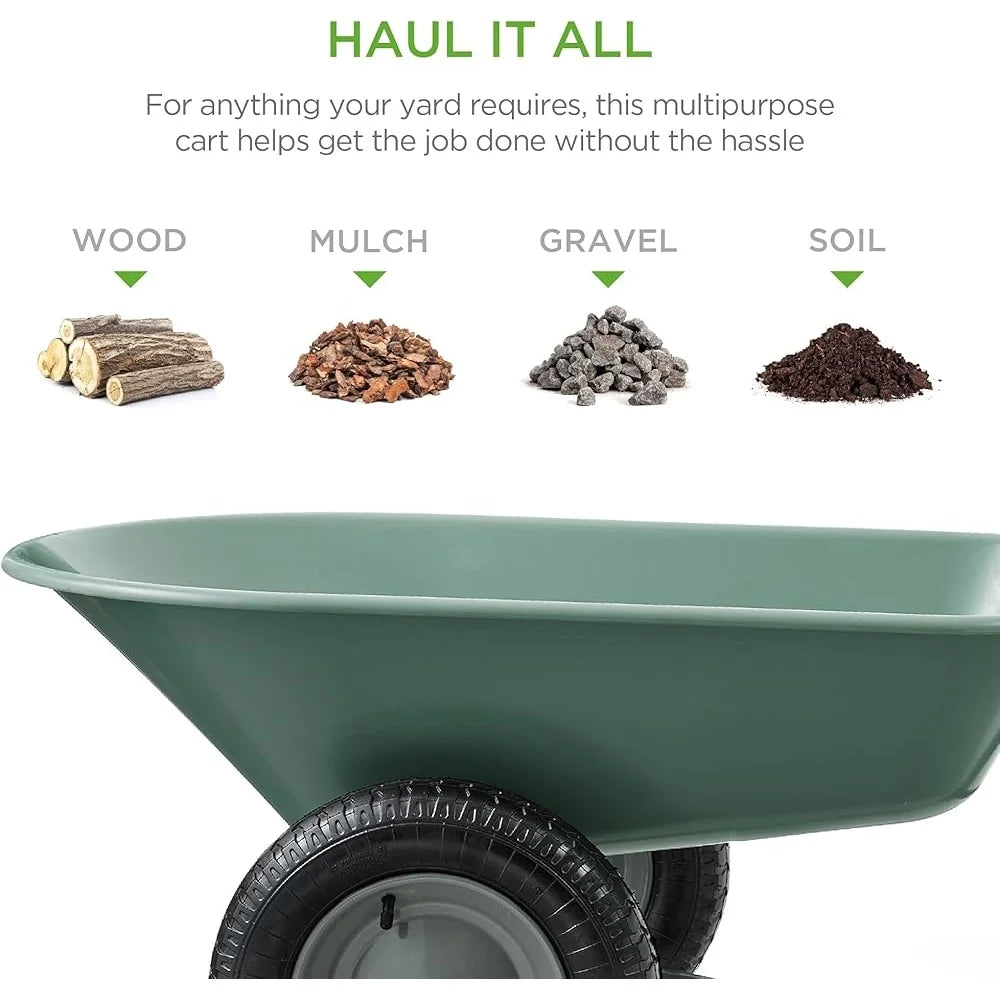 Dual Wheel Garden Cart Heavy Duty Wheelbarrow Steel Frame