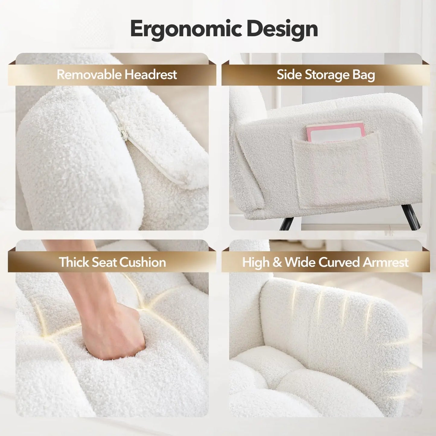 HiMISS Nursery Rocking Chair Teddy Upholstered Glider Rocker With Padded Seat And High Back