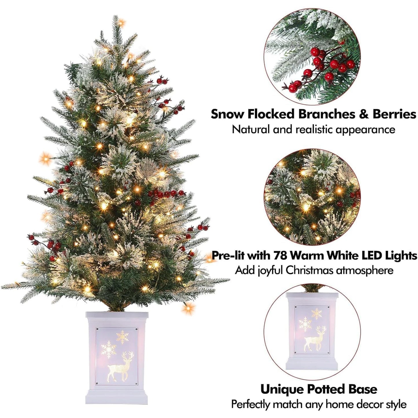 Pre-Lit Artificial Christmas Tree With 78 LED Lights for Home