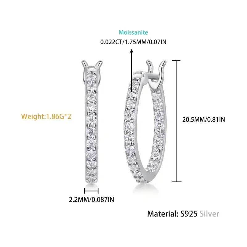 Moissanite Hoop Earrings 925 Silver 18K Gold-Plated