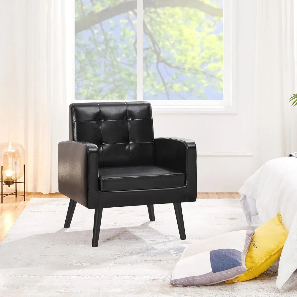 LZJV Mid-Century Faux Leather Tufted Back Accent Chair
