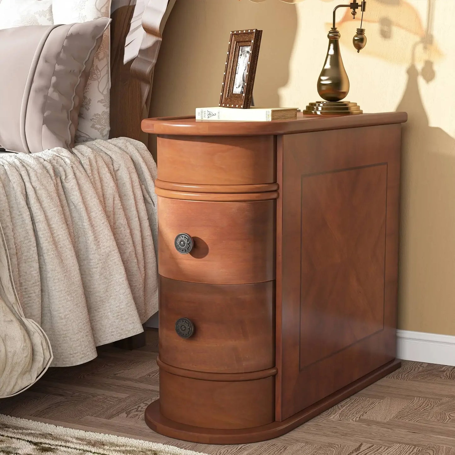 Tribesigns Modern Round Solid Wood End Table With Drawer