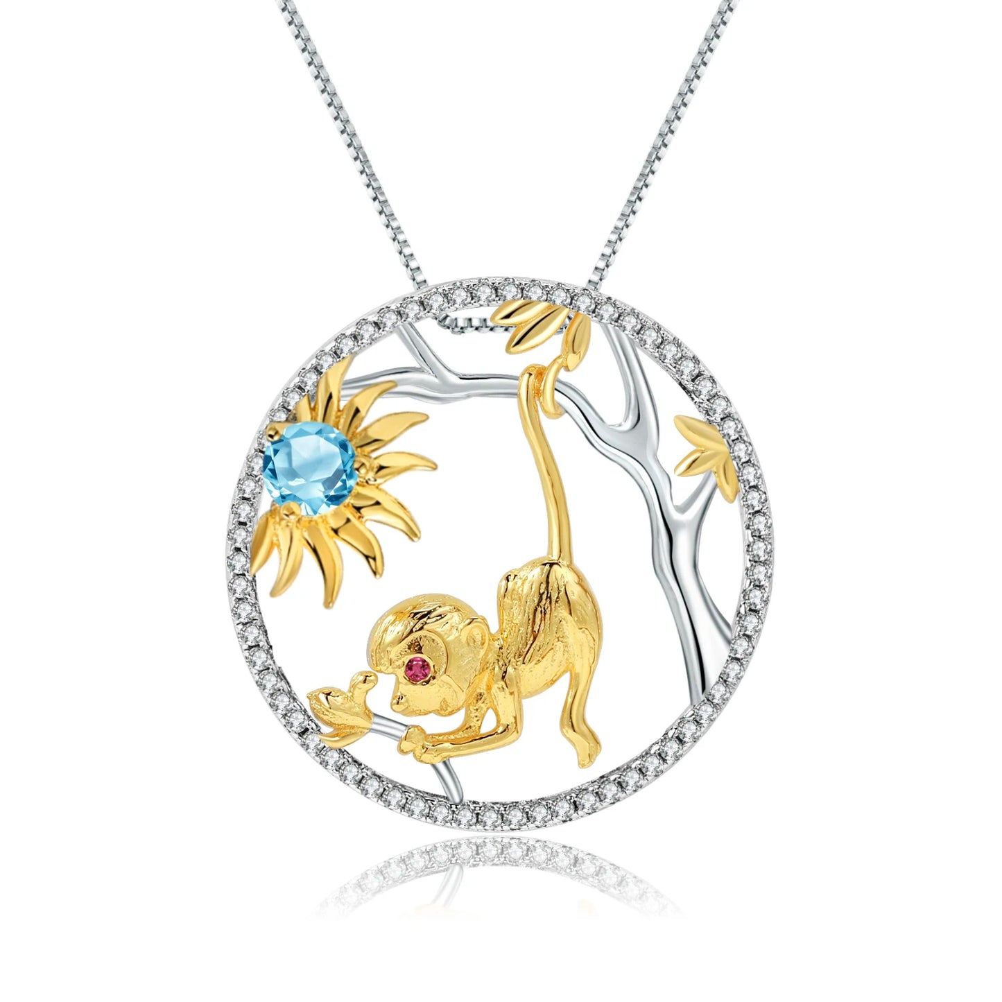 Gem's Ballet 925 Sterling Silver Dragon Pendant Necklace Topaz