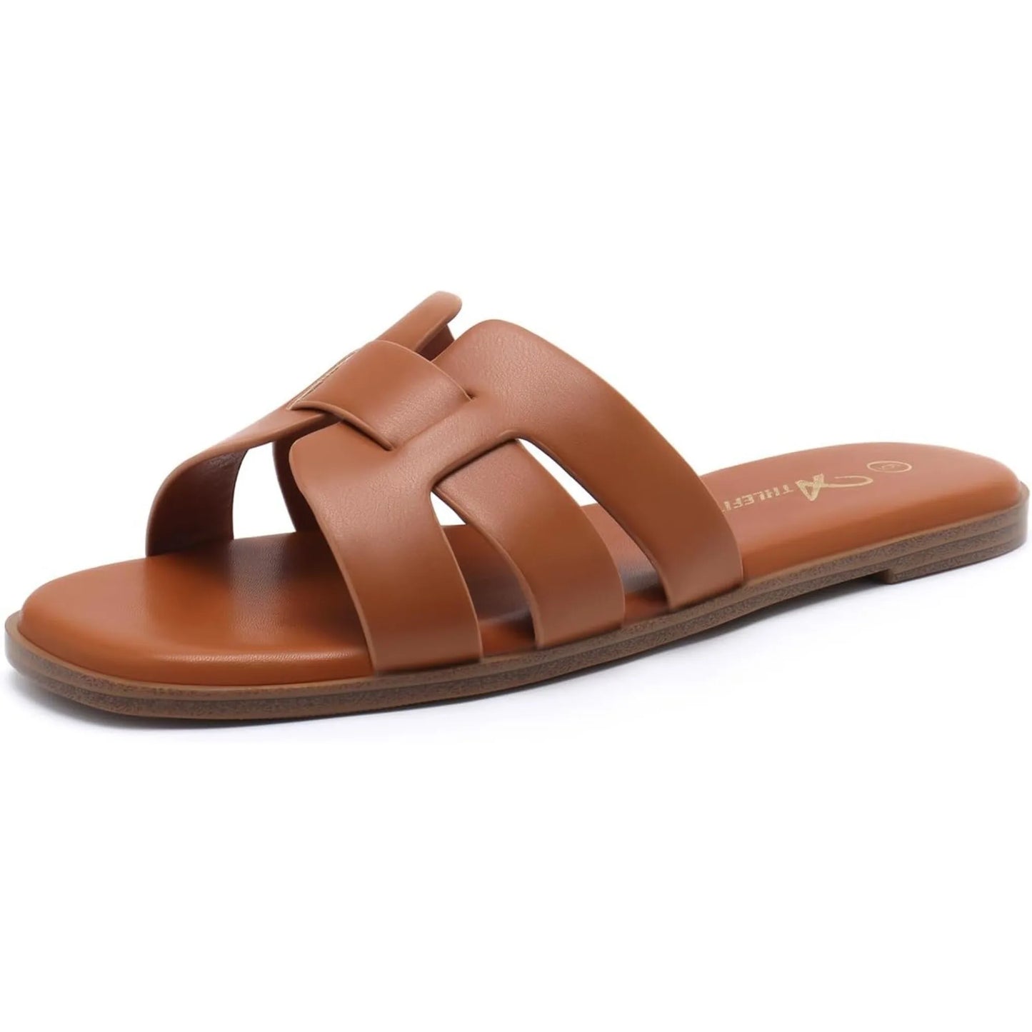 NONECN Flat Leather Slip-On Sandals For Summer Comfort