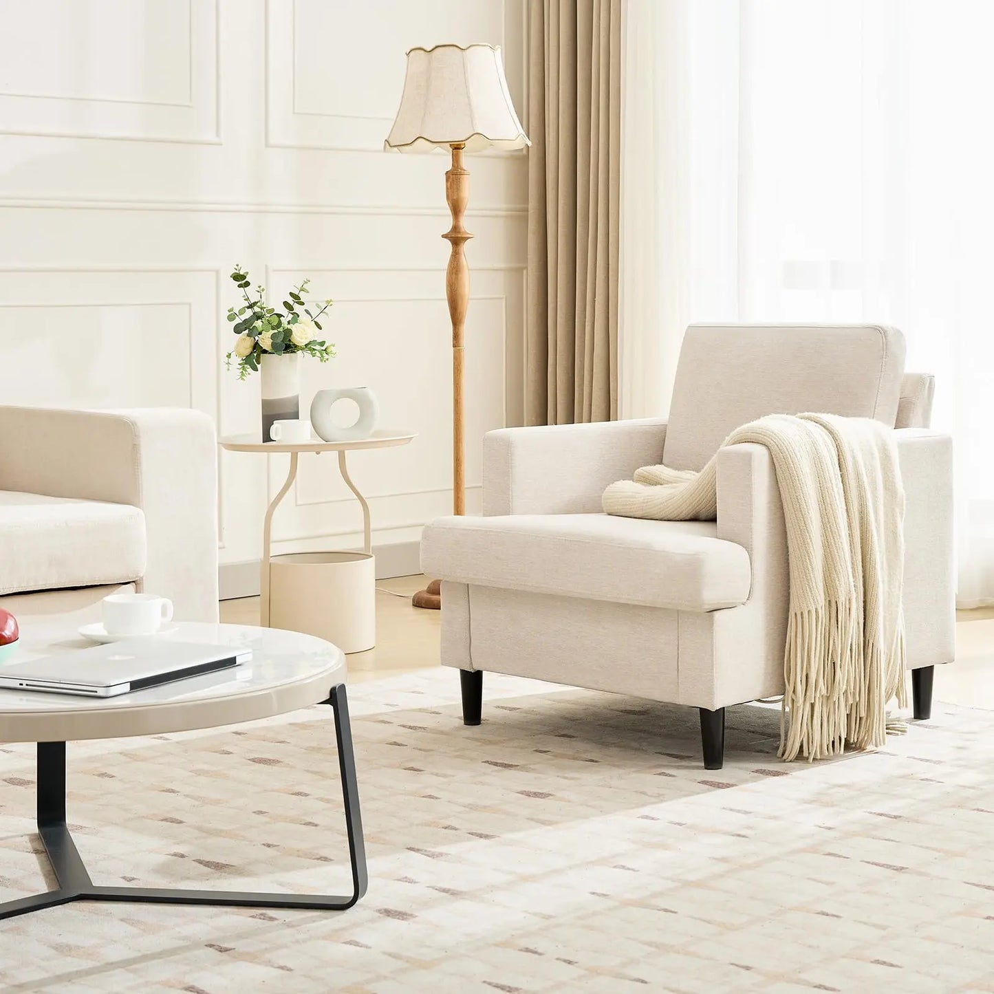HiMISS Linen Upholstered Accent Chair With Solid Wood Legs