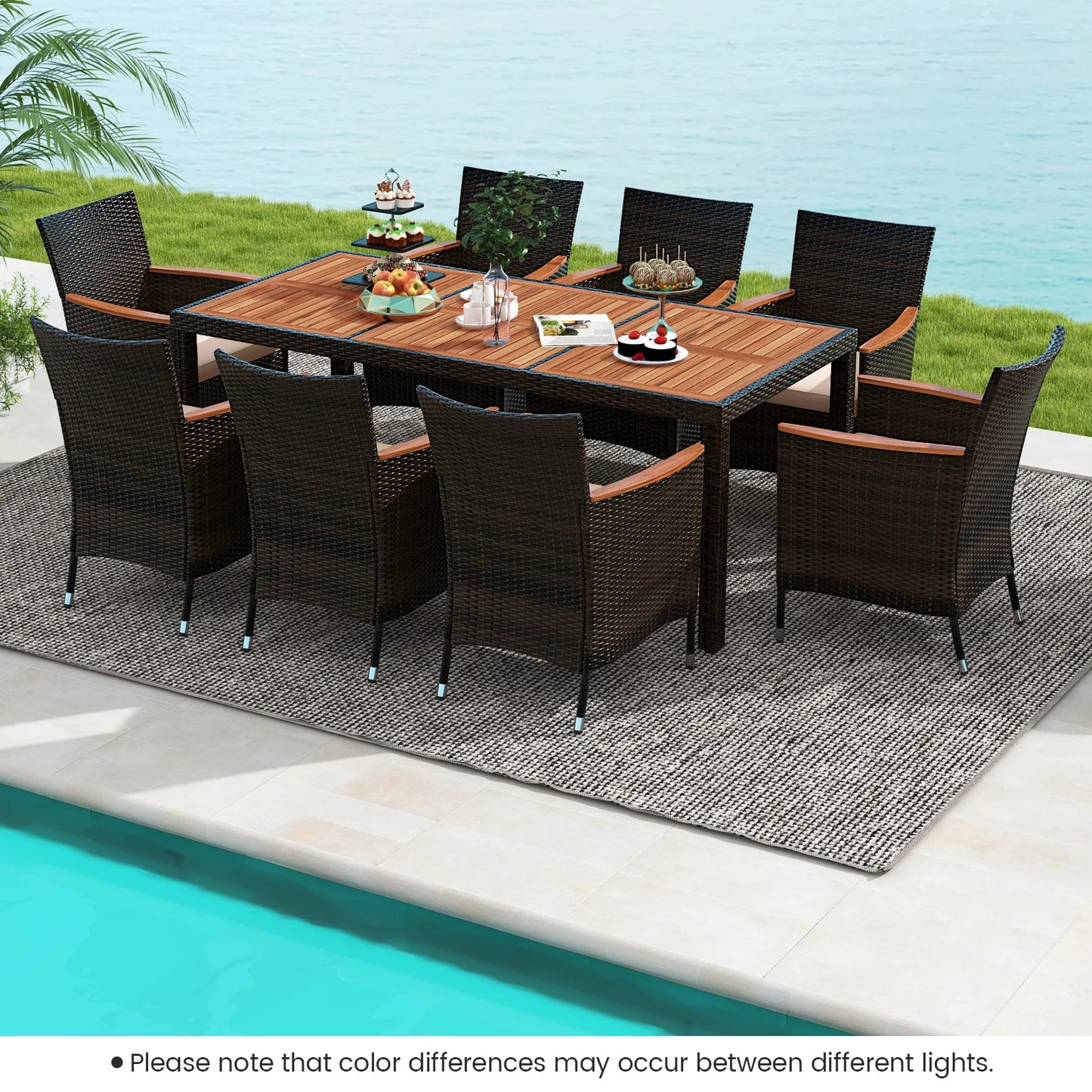 Homasis 9 Piece Patio Dining Set Wicker Chairs Acacia Table