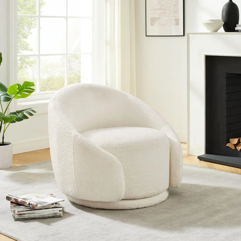 HUANZHUANG Sherpa Round Swivel Barrel Chair With Armrest