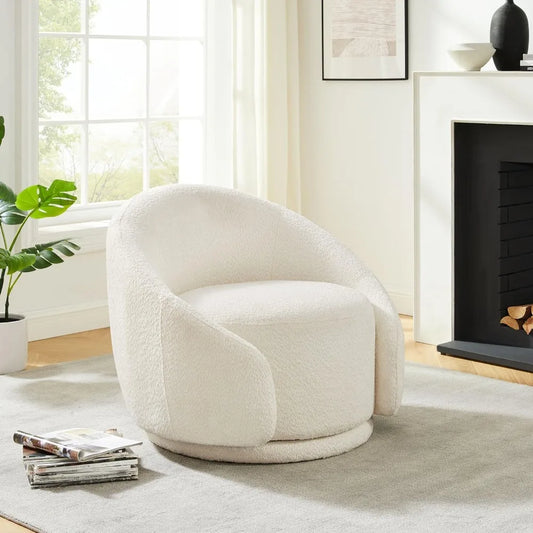 HUANZHUANG Sherpa Round Swivel Barrel Chair With Armrest