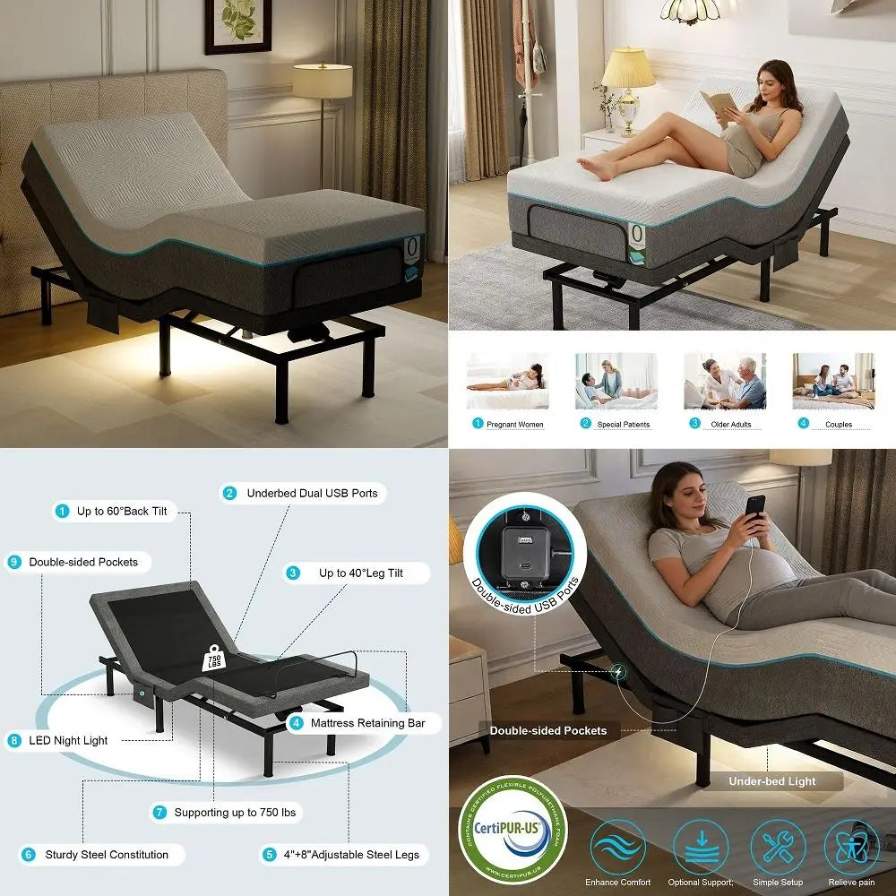 Adjustable Bed Frame With Gel Memory Foam Mattress Box
