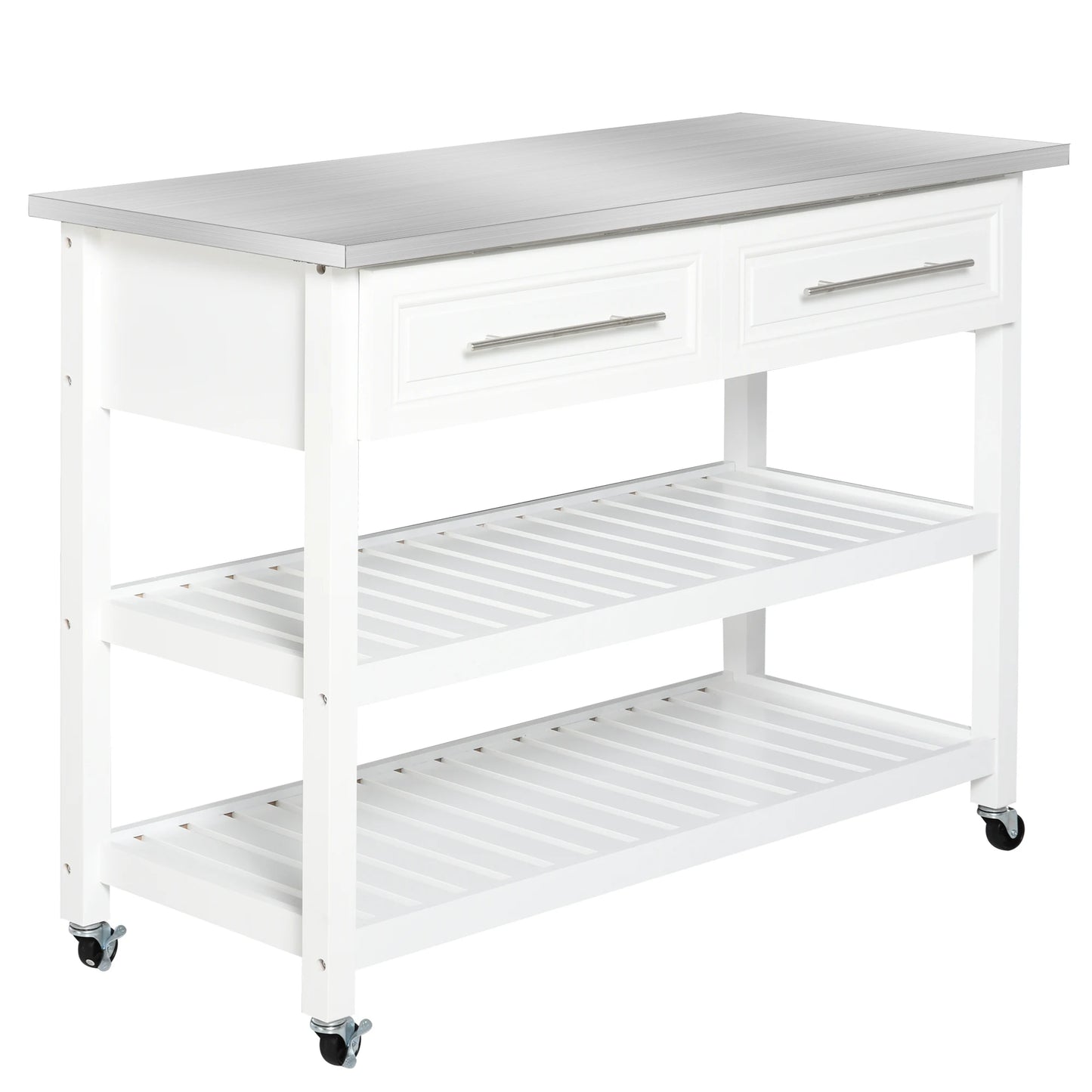 HOMCOM Stainless Steel Top Kitchen Island Cart On Wheels