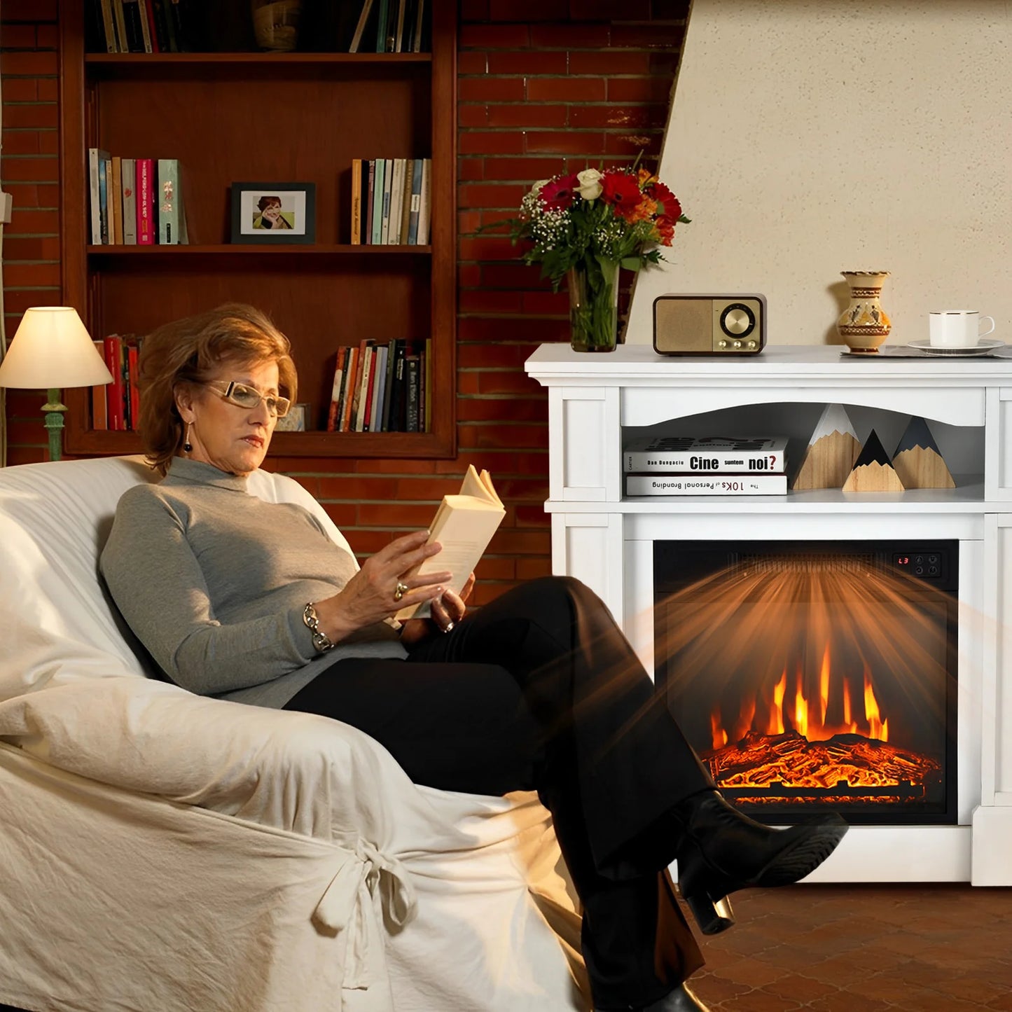 LIFEZEAL Electric Fireplace Mantel TV Stand Space Heater