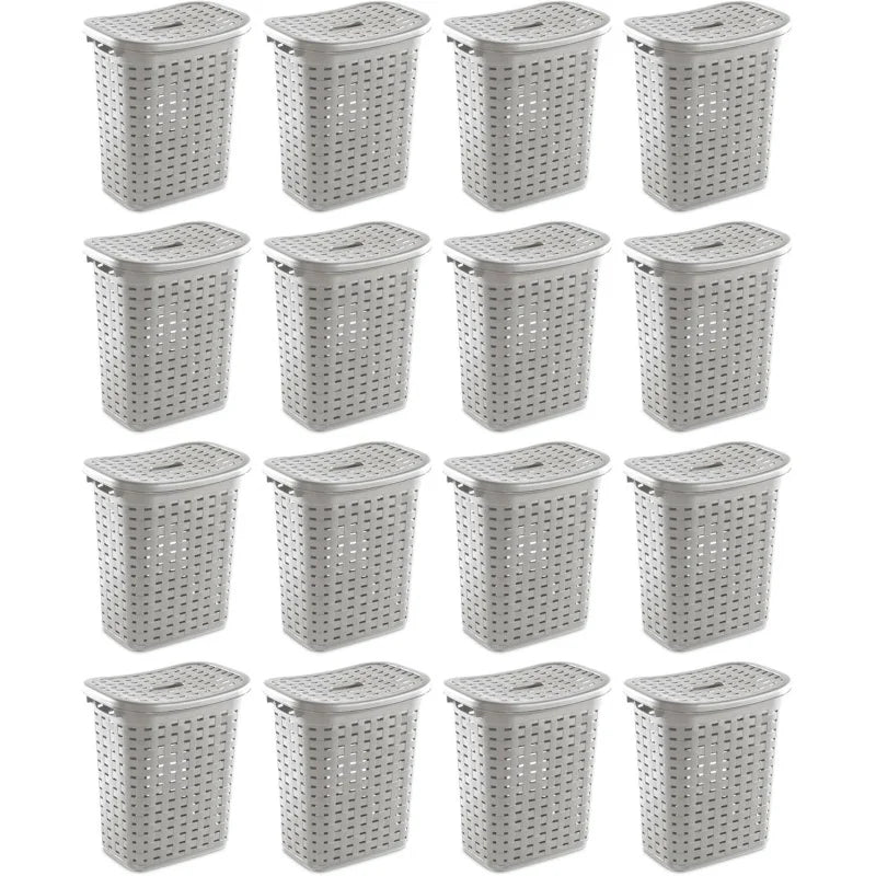 Portable Slim Plastic Wicker Style Laundry Hamper With Lid