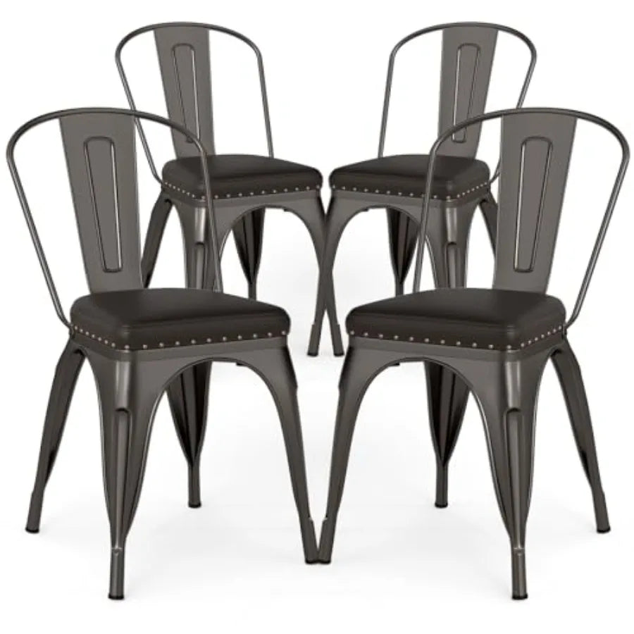 Tolix Style Metal Dining Chairs Set of 4 Stackable Cushions
