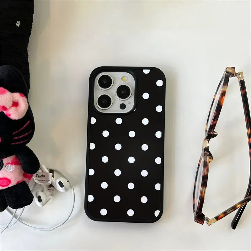 Design Polka Dot Puppy Stand Case For iPhone Pro Series