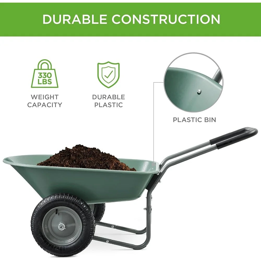 Dual Wheel Garden Cart Heavy Duty Wheelbarrow Steel Frame