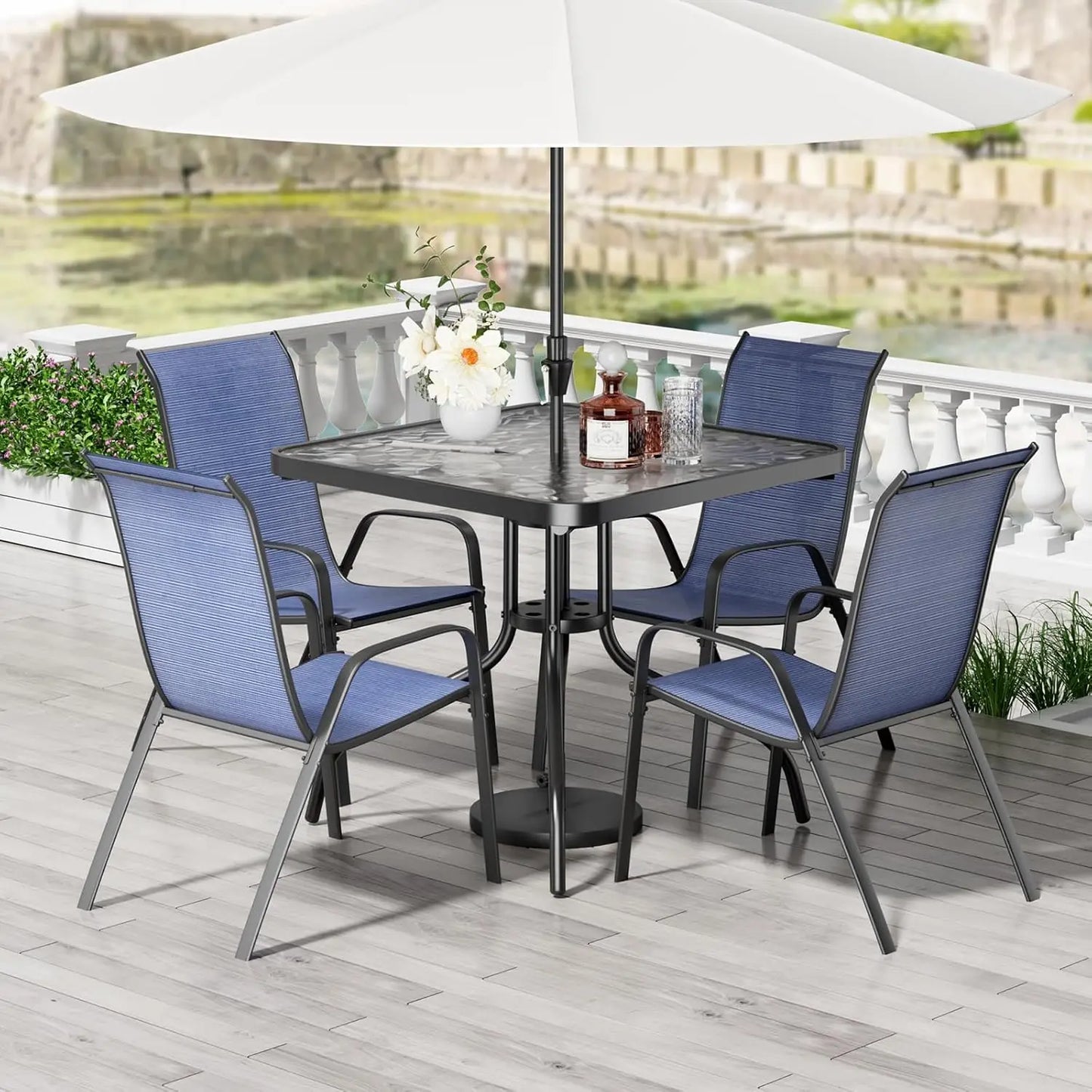 All Weather Patio Dining Set With Table And Four Textilene Chairs
