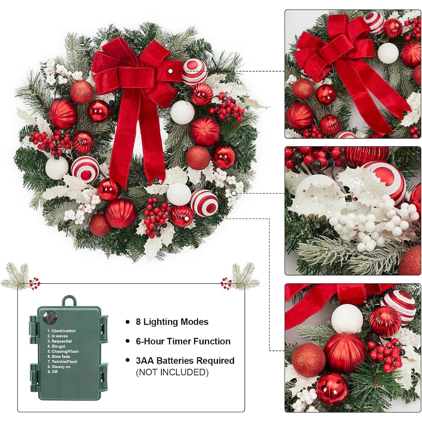 Guangdong Pre-Lit Christmas Wreath Battery Operated Lighted Ornaments
