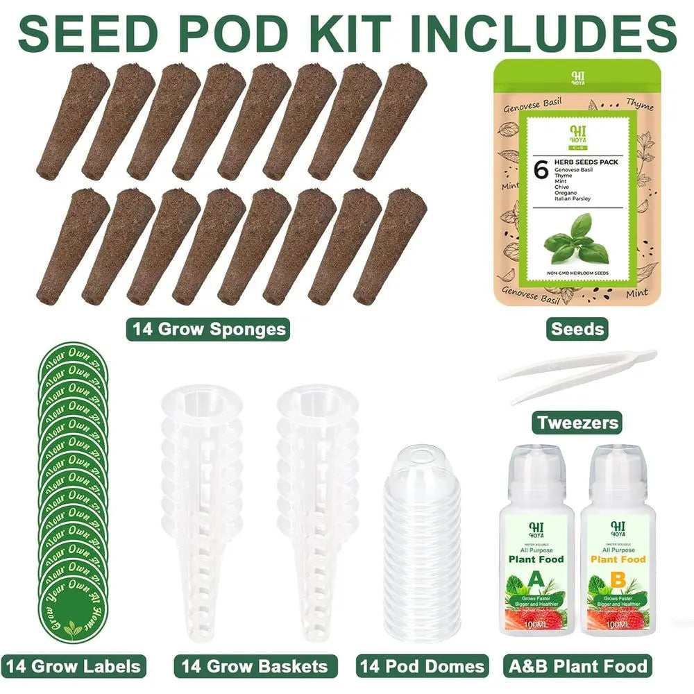 14 Pod Gourmet Herb Seed Starter Kit For Hydroponics