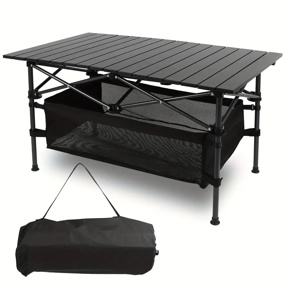 Roll-Up Bamboo Portable Beach Table With Carry Bag For Outdoors