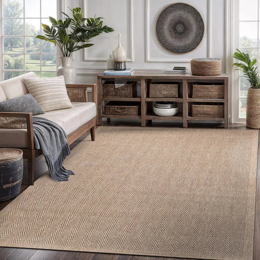 Natural Fiber Seagrass Herringbone Area Rug for Indoor Outdoor