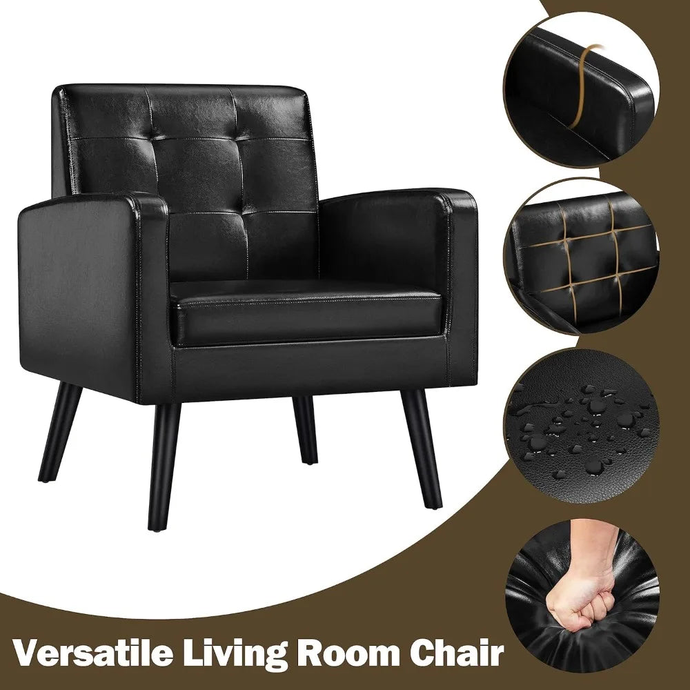 LZJV Mid-Century Faux Leather Tufted Back Accent Chair