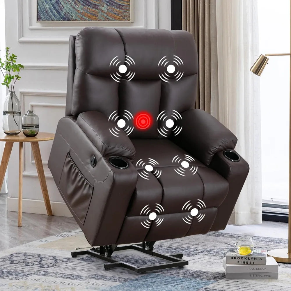 LZJV Oversized Power Lift Recliner Chair For Elderly With Faux Leather Heated Massage