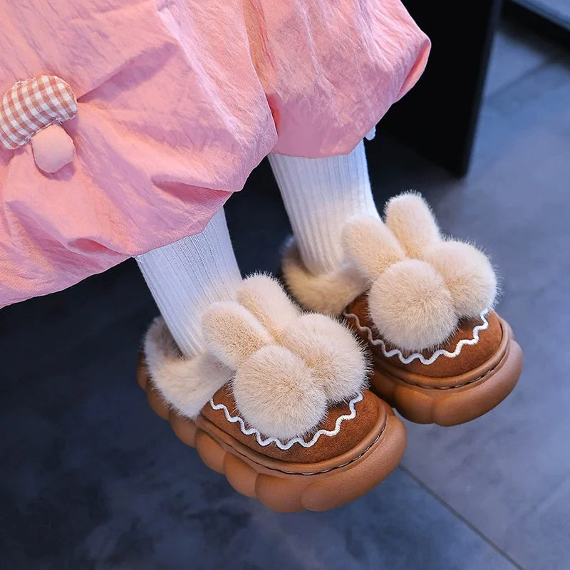 Kids Winter Cotton Slippers Slip On Soft Non Slip Soles