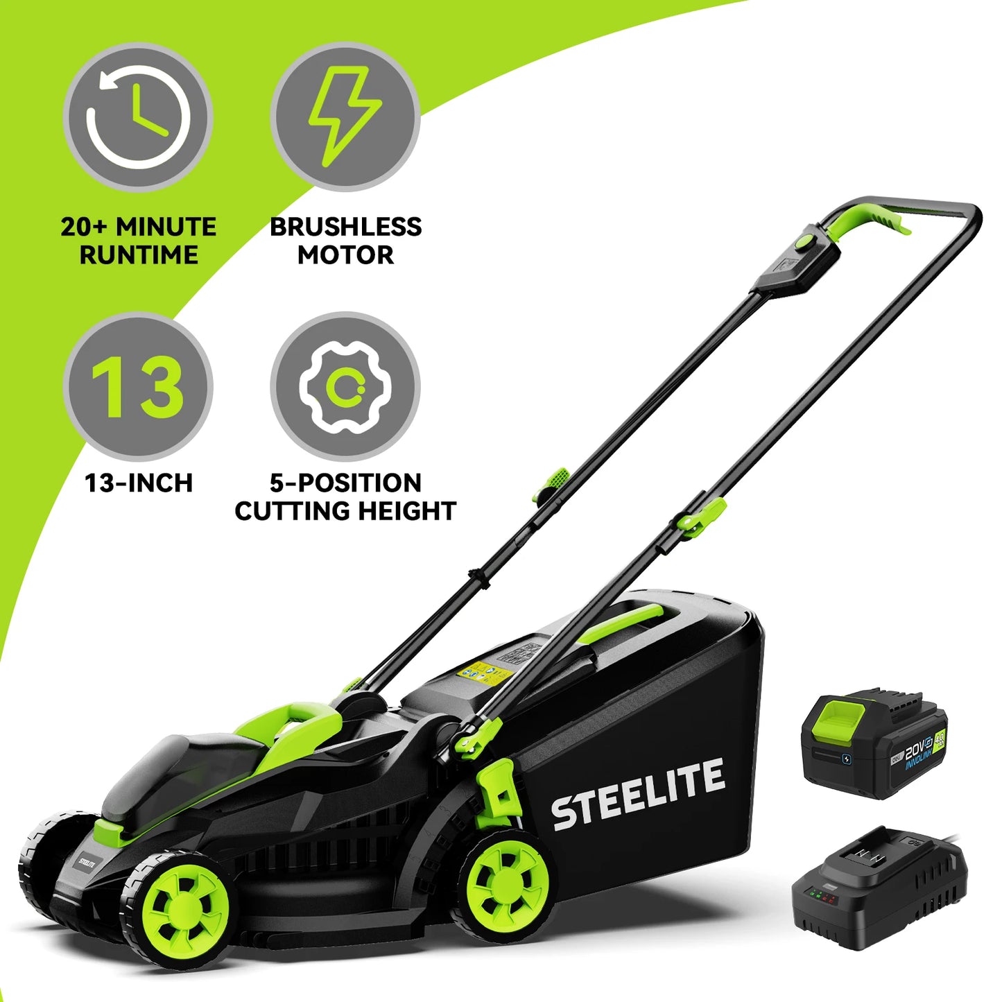 Deli Cordless Brushless 21V 4Ah Battery Electric Lawn Mower 2 In 1 With Charger Included