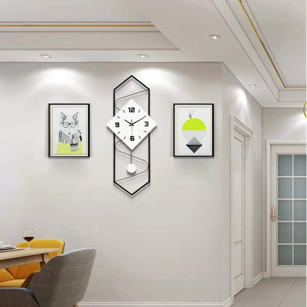 Quartz Silent Wall Clock Modern Metal Pendulum Decor