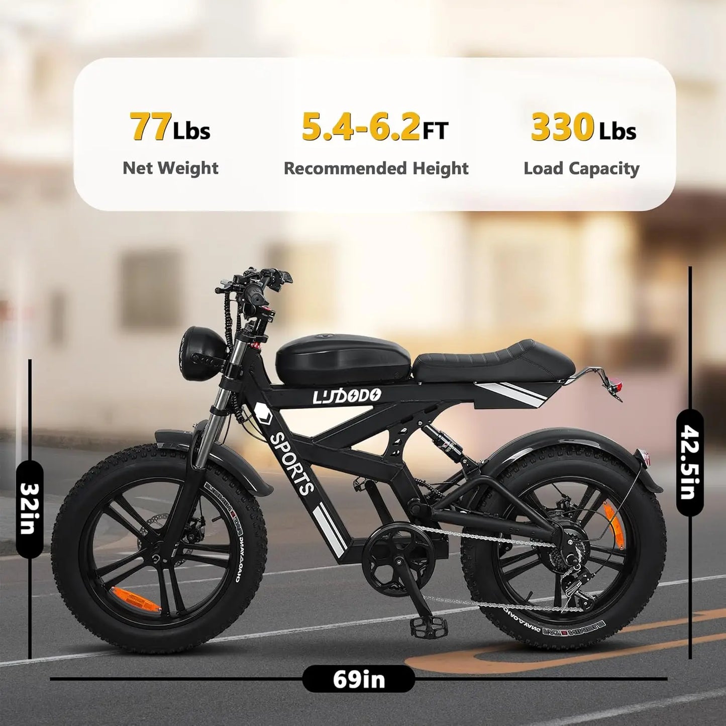 Electric Fat Tire Bike 1500W Peak 35MPH 7 Speed