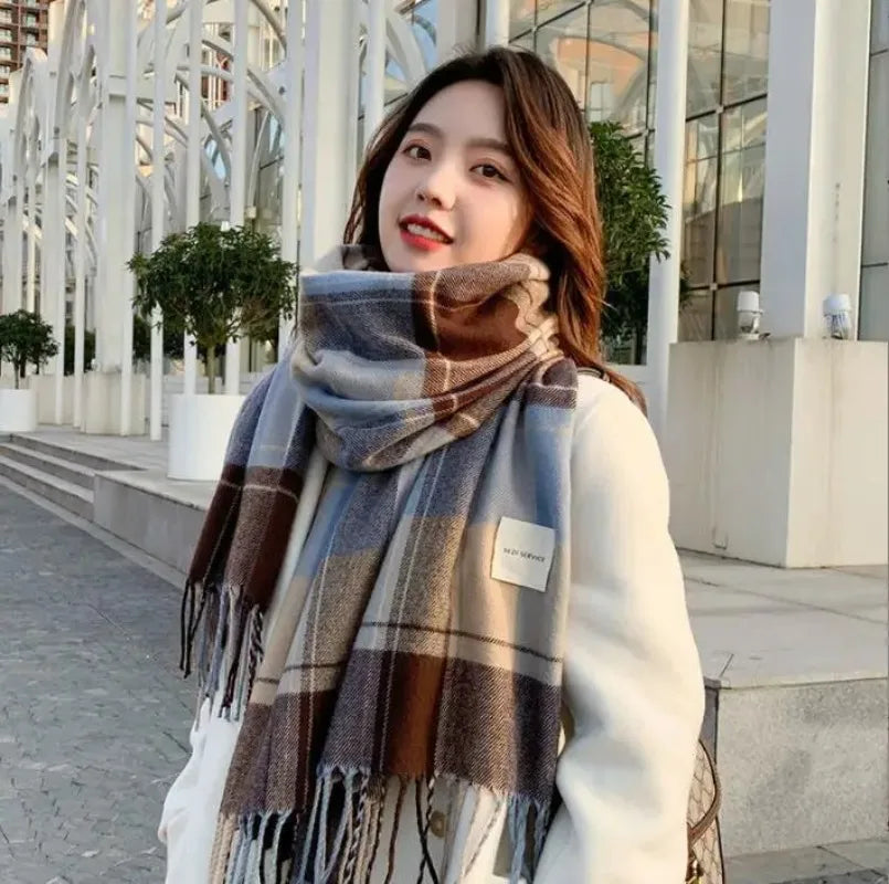 Scottish Style Tartan Warm Scarf For Women Plaid Shawl