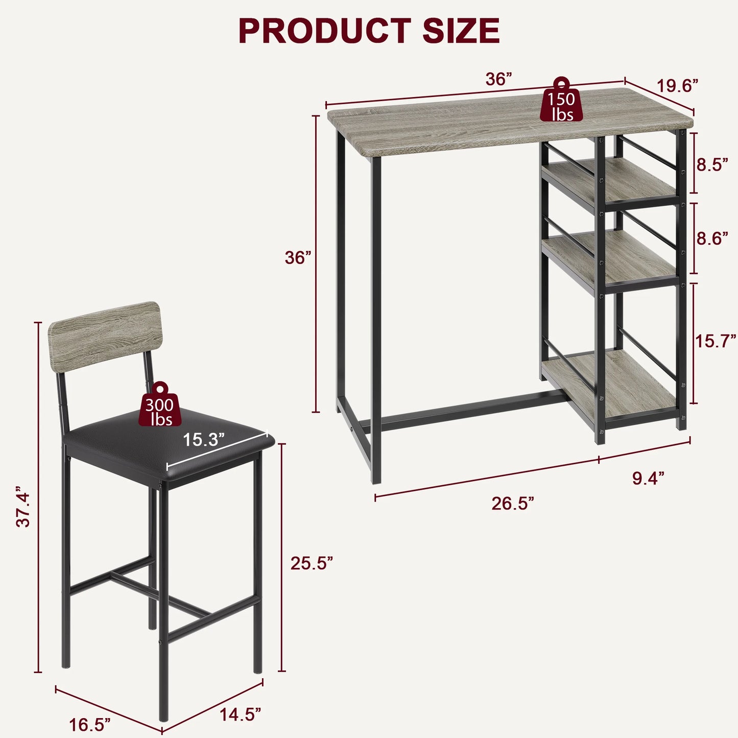 HobbyLane 3 Piece Dining Table Set With Shelves And Chairs