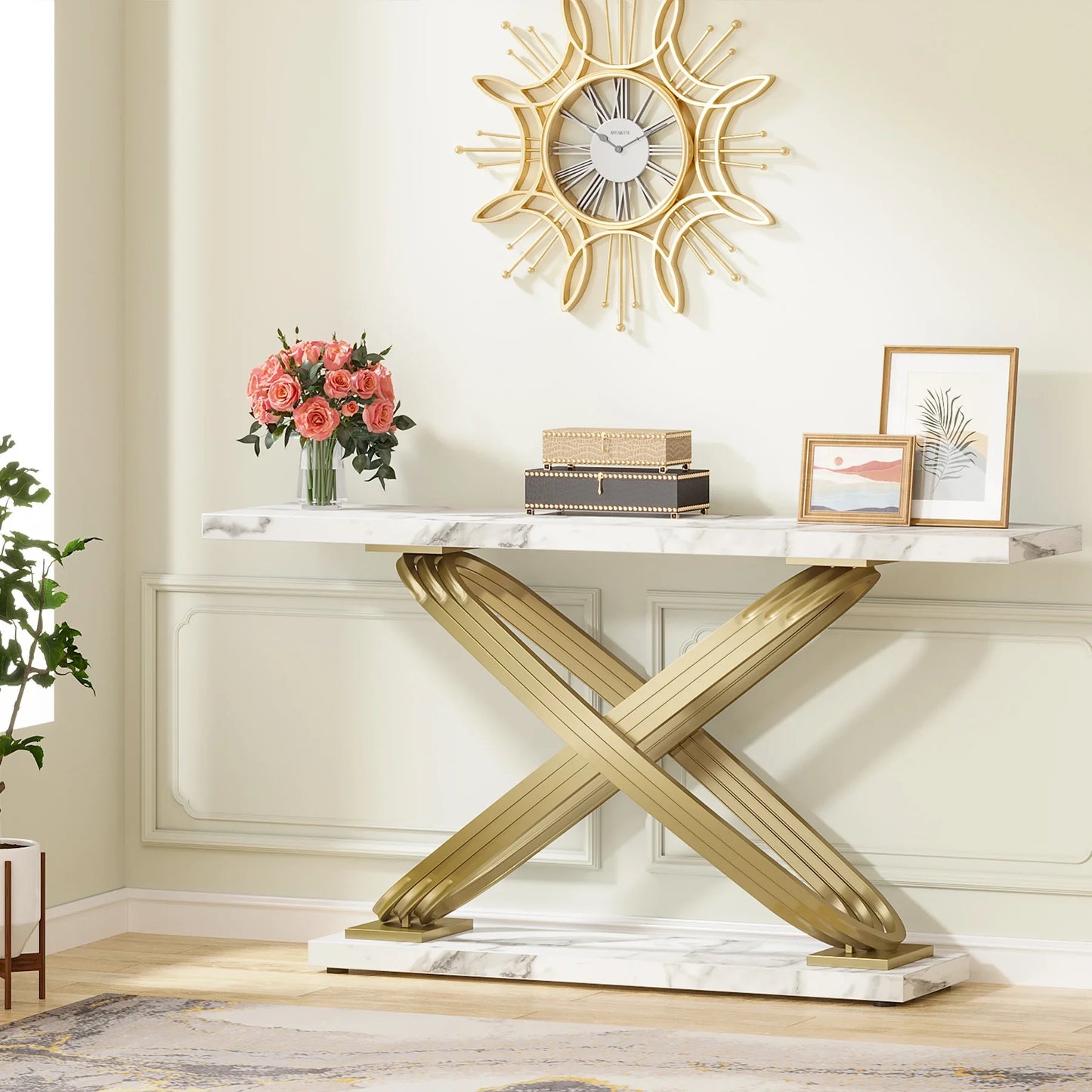 Tribesigns Modern Console Table With Faux Marble Finish Entryway