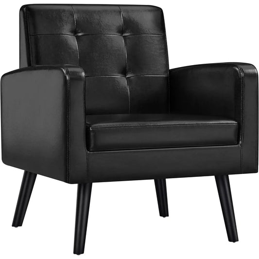 LZJV Mid-Century Faux Leather Tufted Back Accent Chair