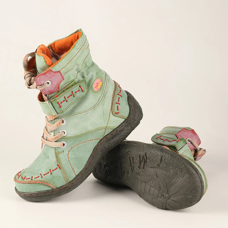 TMA EYES Womens Winter Leather Boots With Slip On Closure