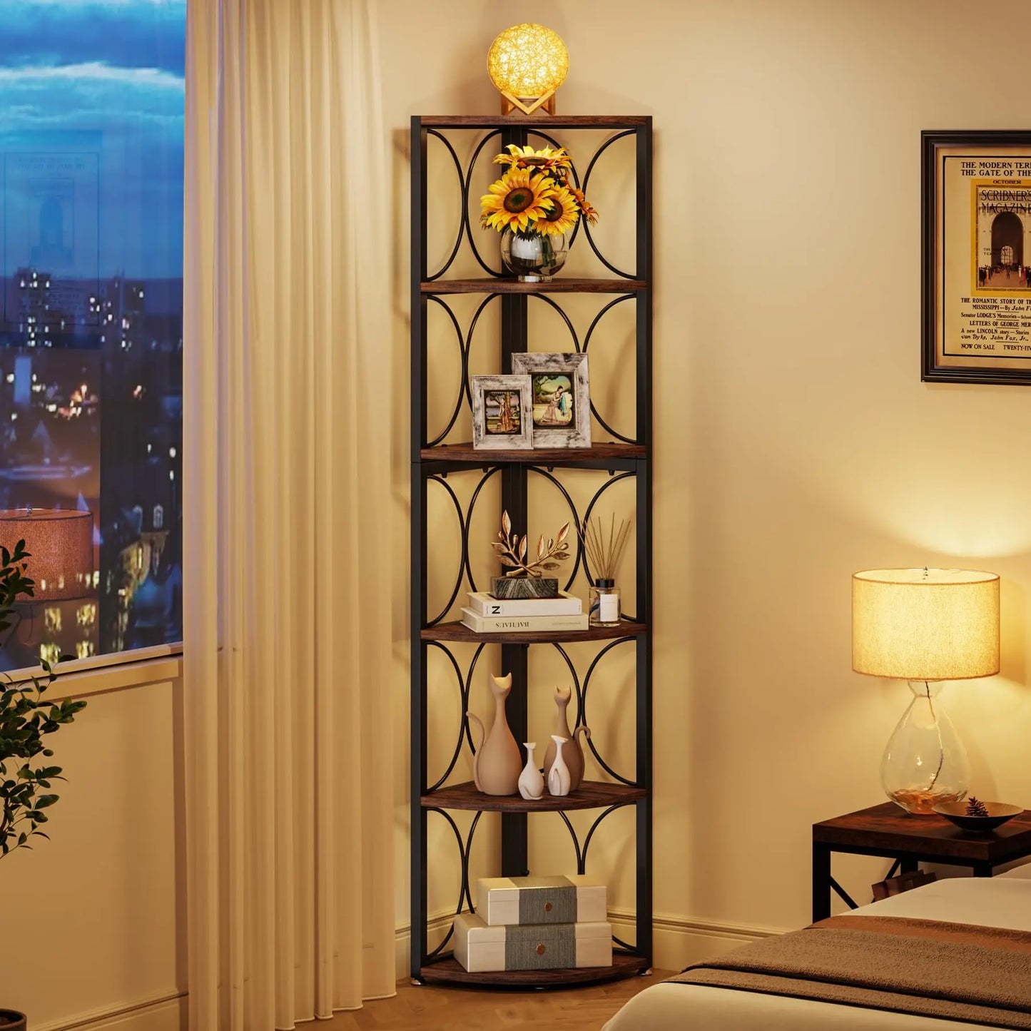 Tribesigns Tall Corner Bookcase 6 Shelf Storage Rack