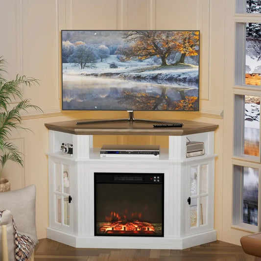 Modern Fireplace Corner TV Stand With Electric Fireplace Entertainment Center