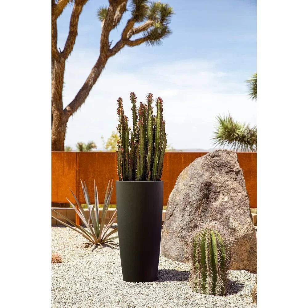 Round Plastic Stone Planter With Drainage Holes Indoors Outdoors