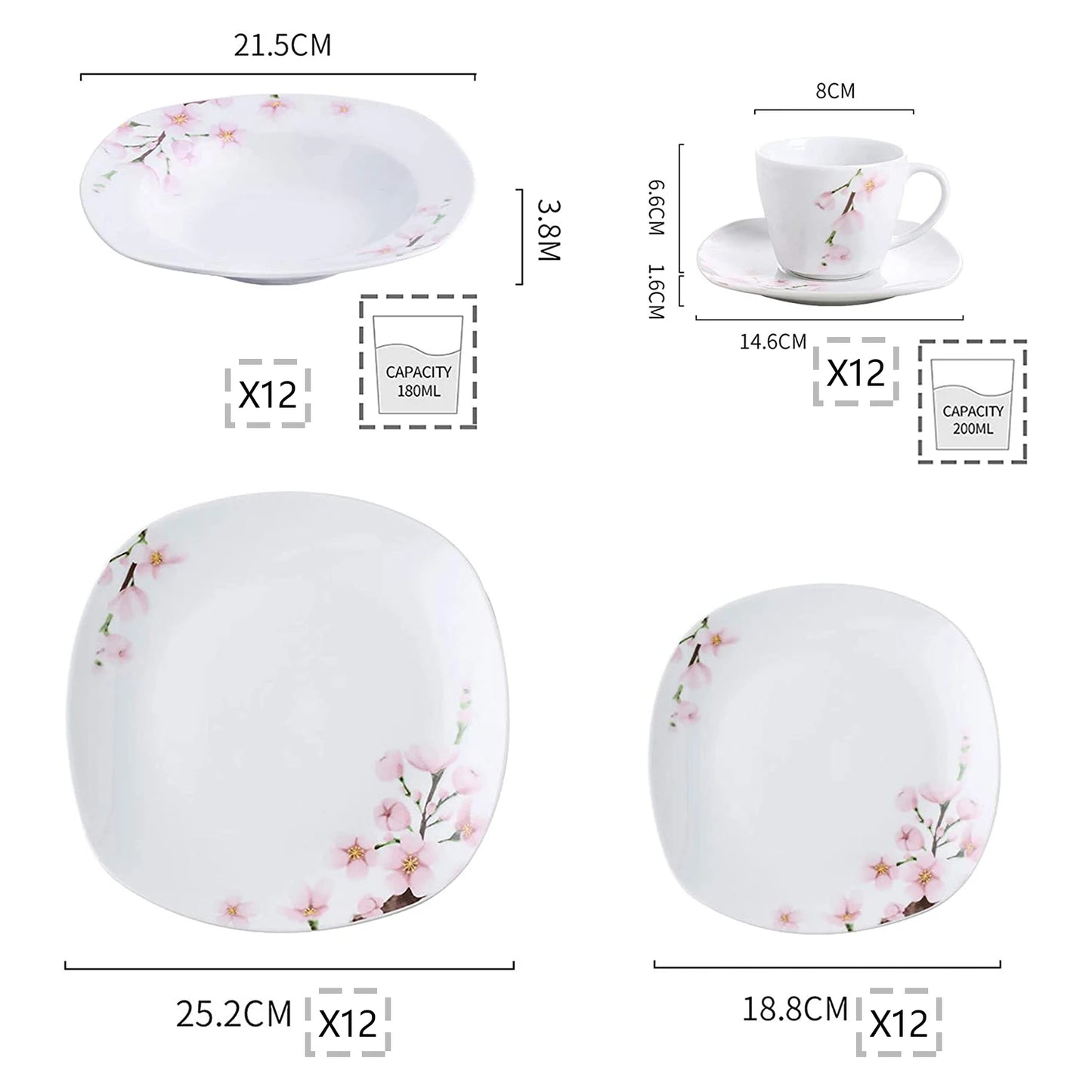 Malacasa Annie Porcelain Dinnerware Set Cups Saucers
