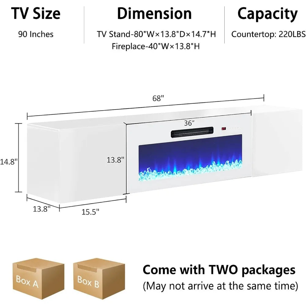 LZJV Wall Mount Electric Fireplace Entertainment Center With Storage