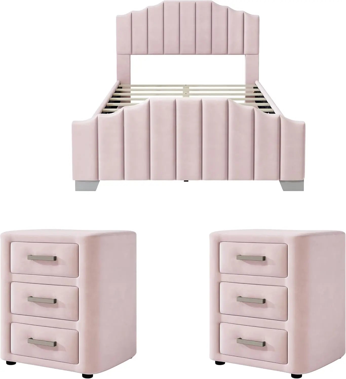 Princess Bedroom 3 Piece Velvet Upholstered Bed Set