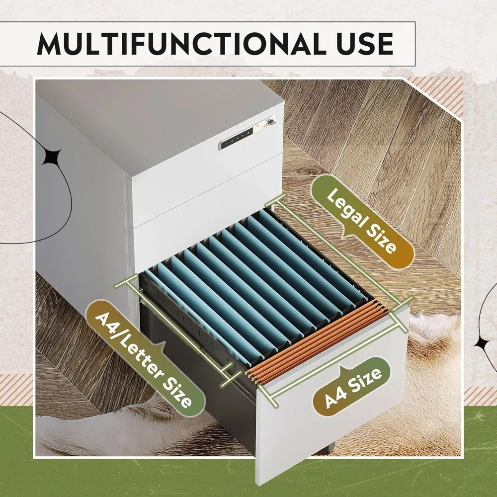 XMSJ 3-Drawer Lockable File Cabinet, Fully Assembled Metal