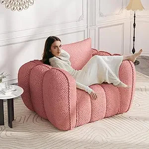 Pumpkin Shaped Upholstered Tufted Lounge Chair No Assembly For Modern Living Room